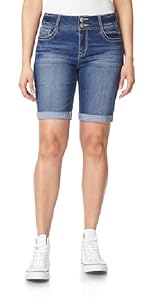 Luscious Curvy Denim Shorts Mid-Rise Bling and Belted Insta Stretch Juniors (Standard and Plus)