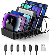 CREATIVE DESIGN Charging Station, 50W 6 Ports Multi Charger Station with 6 Charging Cables, Charg...