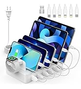 CREATIVE DESIGN Charging Station for Multiple Devices, 50W 6 Ports Charging Dock with 6 Cables Co...