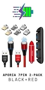 7Pin 2-pack Black and Red aporia magnetic charging cable