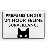 Funny Sign - 24 Hour Feline Surveillance 8" x 12" Humorous Metal Sign, Home & Cat Decor, Bundled ...