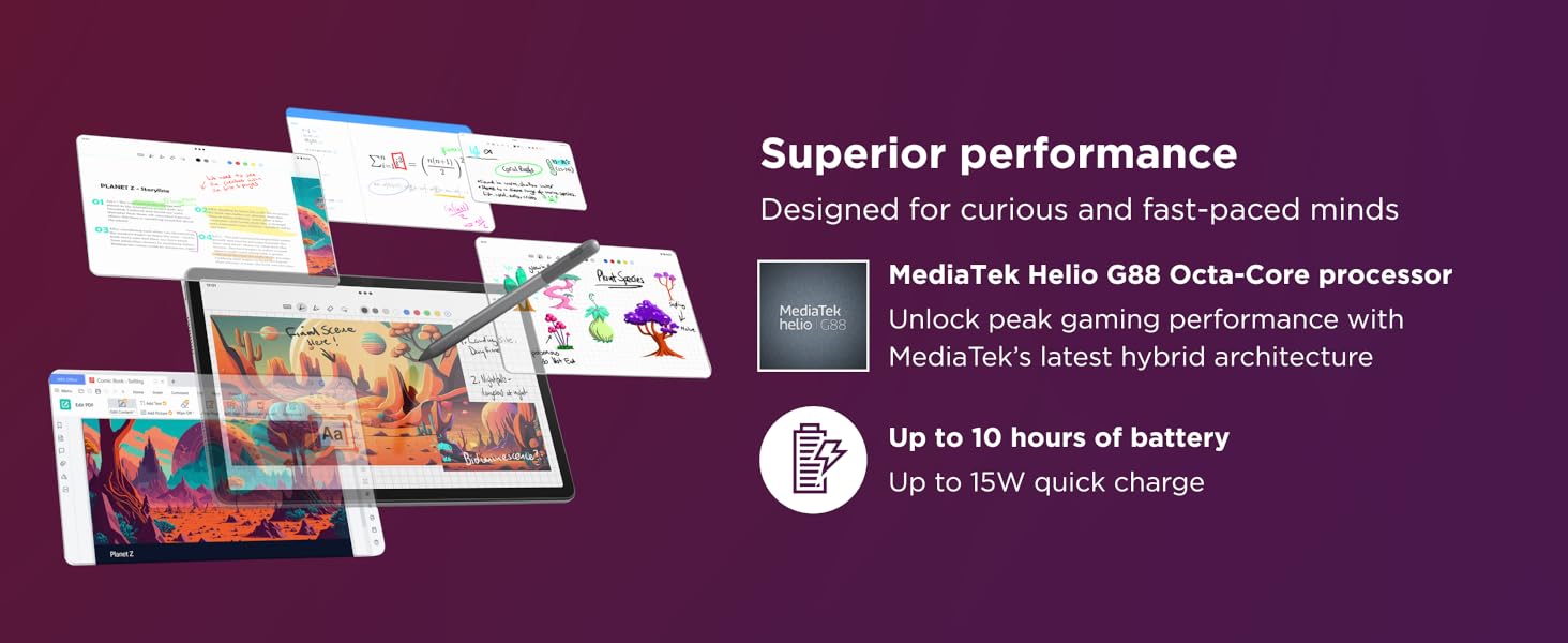 Lenovo Tab M11 drives superior performance with its G88 Octa-Core processor and 10 hours of battery