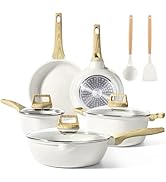 Pots and Pans Set Non Stick - 10 Pcs White Granite Kitchen Cookware Sets Nonstick Induction ...