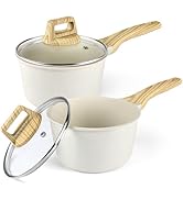 1.5Qt & 2.5Qt Sauce Pan Set with Lid Nonstick - White Granite Non Stick Saucepan 4Pcs Sauce ...