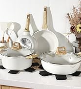 Pots and Pans Set Non Stick - 10 Pcs Grey Granite Kitchen Cookware Sets Nonstick Induction C...