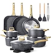 21Psc Pots and Pans Set Non Stick - Grey Granite Kitchen Cookware Sets Nonstick Induction Co...