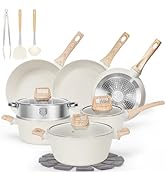 SODAY 17 Pcs Pots and Pans Set Non Stick, Kitchen Cookware Sets White Granite Nonstick Cooking Se...