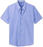 Alimens & Gentle Men's Short Sleeve Oxford Shirt Regular Fit Button Down Collar Shirts with Pocket