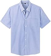 Alimens & Gentle Men's Short Sleeve Oxford Shirt Regular Fit Button Down Collar Shirts with Pocket