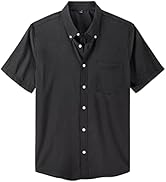 Alimens & Gentle Men's Short Sleeve Oxford Shirt Regular Fit Button Down Collar Shirts with Pocket