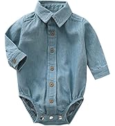 MOMOLAND Baby Boys Woven Denim Button Up Long Sleeve Bodysuit Romper Shirt