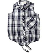 Big Girls Sleeveless Woven Plaid Button Down Shirts with Collar Red Black Navy Color