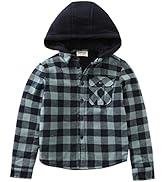 MOMOLAND Little Big Boys Long Sleeve Teddy Fleece Lined Flannel Shirt Jacket with Hood
