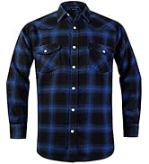 Snap Buttons Flannel Shirts for Men Regular Fit Mens Long Sleeve Shirt