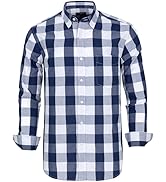 Men's Button Down Shirts Plaid Long Sleeve Dress Shirts Regular-Fit Casual Shirt