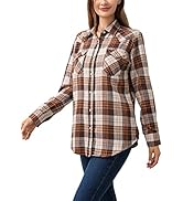 Snap Buttons Flannel Shirts for Women Long Sleeve Shirts for Women Plaid Women Shirts