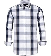 Men's Button Down Shirts Plaid Long Sleeve Dress Shirts Regular-Fit Casual Shirt