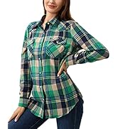 Snap Buttons Flannel Shirts for Women Long Sleeve Shirts for Women Plaid Women Shirts