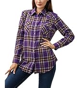 Snap Buttons Flannel Shirts for Women Long Sleeve Shirts for Women Plaid Women Shirts