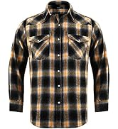 Snap Buttons Flannel Shirts for Men Regular Fit Mens Long Sleeve Shirt