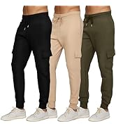 PURE CHAMP Mens 3 Pack Fleece cargo pants Active Athletic mens sweatpants Workout Jogger Drawstri...