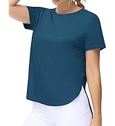 THE GYM PEOPLE Women's Workout T-Shirts Loose Fit Short Sleeve Cotton Running Basic Tee Tops with...