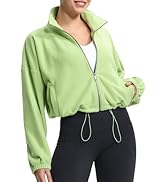 THE GYM PEOPLE Women's Fleece Cropped Jacket Full Zip Stand Collar Workout Short Sherpa Coats wit...