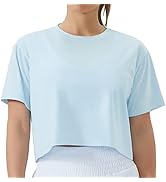 THE GYM PEOPLE Women's Workout Crop Top T-Shirt Short Sleeve Boxy Yoga Running Cropped Basic Tee