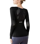 DREAM SLIM Women Long Sleeve Workout Shirts Girls Stretchy Slim Fit Yoga Gym Tops Mesh Back Runni...