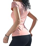 DREAM SLIM Short Sleeve Workout Tops for Women Girls Stretchy Slim Fit Running Sports Shirts Dry ...