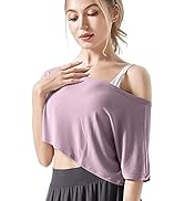 DREAM SLIM Women's Loose Half Sleeve Crop Tops Off The Shoulder Yoga Running Shirts Ribbed Knit C...