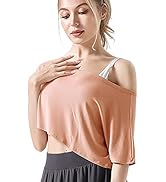 DREAM SLIM Women's Loose Half Sleeve Crop Tops Off The Shoulder Yoga Running Shirts Ribbed Knit C...