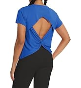 Bestisun Open Back Workout Athletic Shirts Short Sleeve Split Back Yoga Exercise Tops for Women