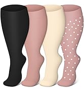 Blisset 4 Pairs Plus Size Compression Socks for Women & Men, Wide Calf 20-30mmhg for Circulation,...