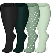 Blisset 4 Pairs Plus Size Compression Socks for Women & Men, Wide Calf 20-30mmhg for Circulation,...