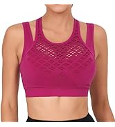 RUNNING GIRL Sports Bras for Women High Support,Seamless Ribbed Longline High Neck Sports Bra Rac...