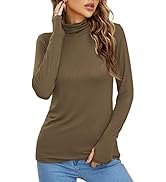 LUYAA Women's Long Sleeve Turtleneck Lightweight Slim Active T Shirts Thumb Holes for Fall Spring...