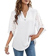 LUYAA Women's Blouses and Tops Dressy V Neck Chiffon Blouses 3/4 Sleeve Shirts Work Casual Tops