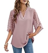 LUYAA Women's Blouses and Tops Dressy V Neck Chiffon Blouses 3/4 Sleeve Shirts Work Casual Tops