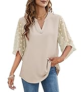 LUYAA Women's Blouses and Tops Dressy V Neck Chiffon Blouses 3/4 Sleeve Shirts Work Casual Tops