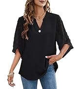 LUYAA Women's Blouses and Tops Dressy V Neck Chiffon Blouses 3/4 Sleeve Shirts Work Casual Tops