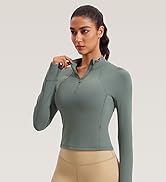 CRZ YOGA Women's Butterluxe Long Sleeve Workout Shirts Half Quarter Zip Sweatshirt Athletic Crop ...