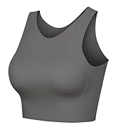 Dark Gray High Neck Sports Bra for Women Longline Medium Impact Workout Crop Tank Tops