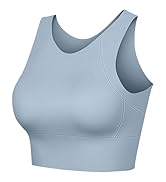 High Neck Sports Bra for Women Longline Medium Impact Workout Crop Tank Tops Wirefree