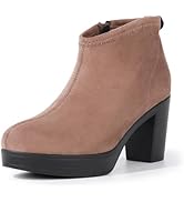 Hawkwell Women's Suede Arch Support Side Zipper Comfort Ankle Boot Chunky Block Heel Booties