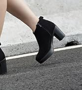 Hawkwell Women's Suede Arch Support Side Zipper Comfort Ankle Boot Chunky Block Heel Booties