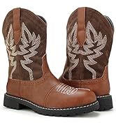 Hawkwell Women's Mid Calf Western Cowboy Cowgirl Boot Round Toe Embroidered Fashion Boots