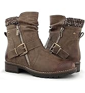 Hawkwell Women's Combat Boots Fashion Side Zipper Buckle Ankle Booties