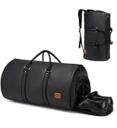 Leather Travel Bag with Shoe Pouch, Waterproof Weekender Overnight Bag, Large Carry On Duffel Bag...