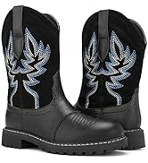 Hawkwell Women's Mid Calf Western Cowboy Cowgirl Boot Round Toe Embroidered Fashion Boots